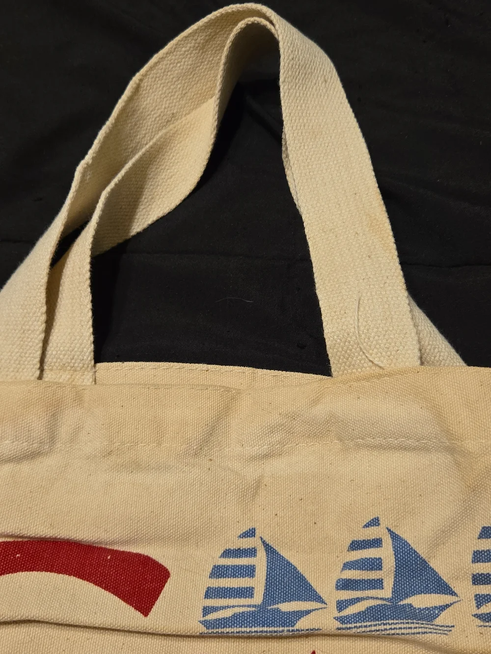 City By The Bay San Francisco Canvas Tote Bag - Cream with Red & Blue Print